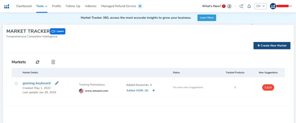 Helium 10 Review 2026: Ultimate Amazon Software (Why 9 Stars) 17 Helium 10 - Market Tracker