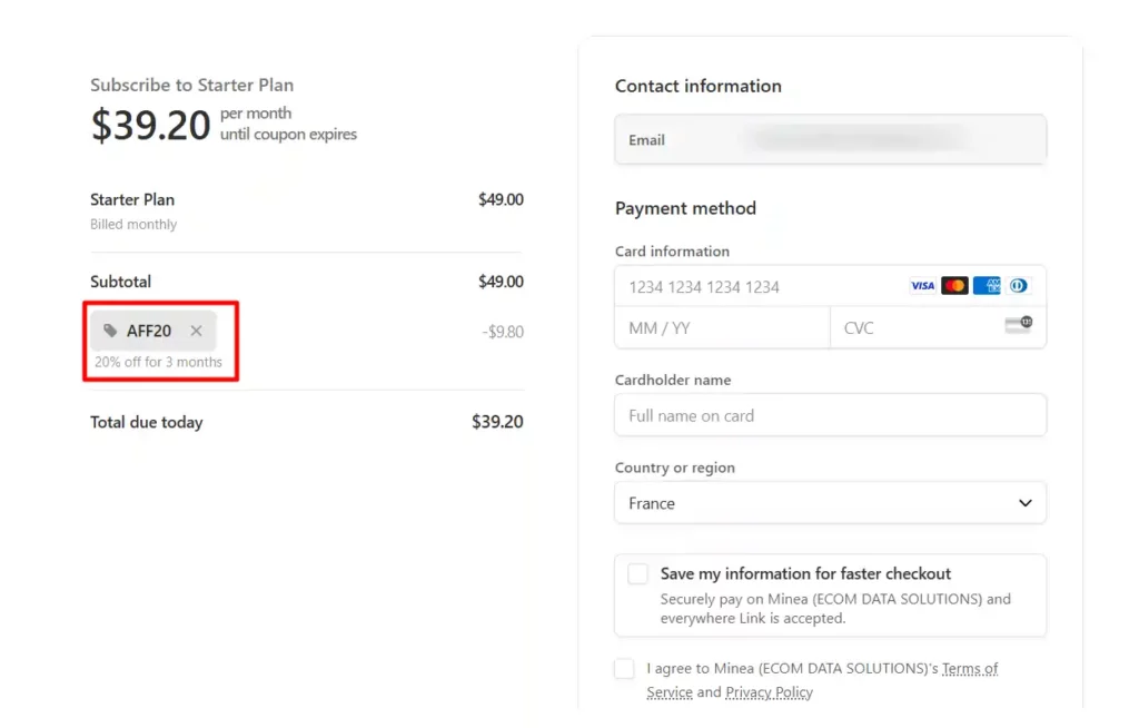 Minea for Agencies: Fast Competitor Ad Tracking Across Social Media 9 Enter Minea coupon code AFF20